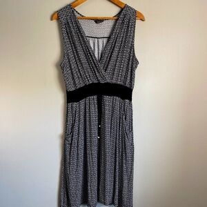 Denver Hayes Geometric Black & White Sleeveless Midi Dress X-Large + Waist Tie